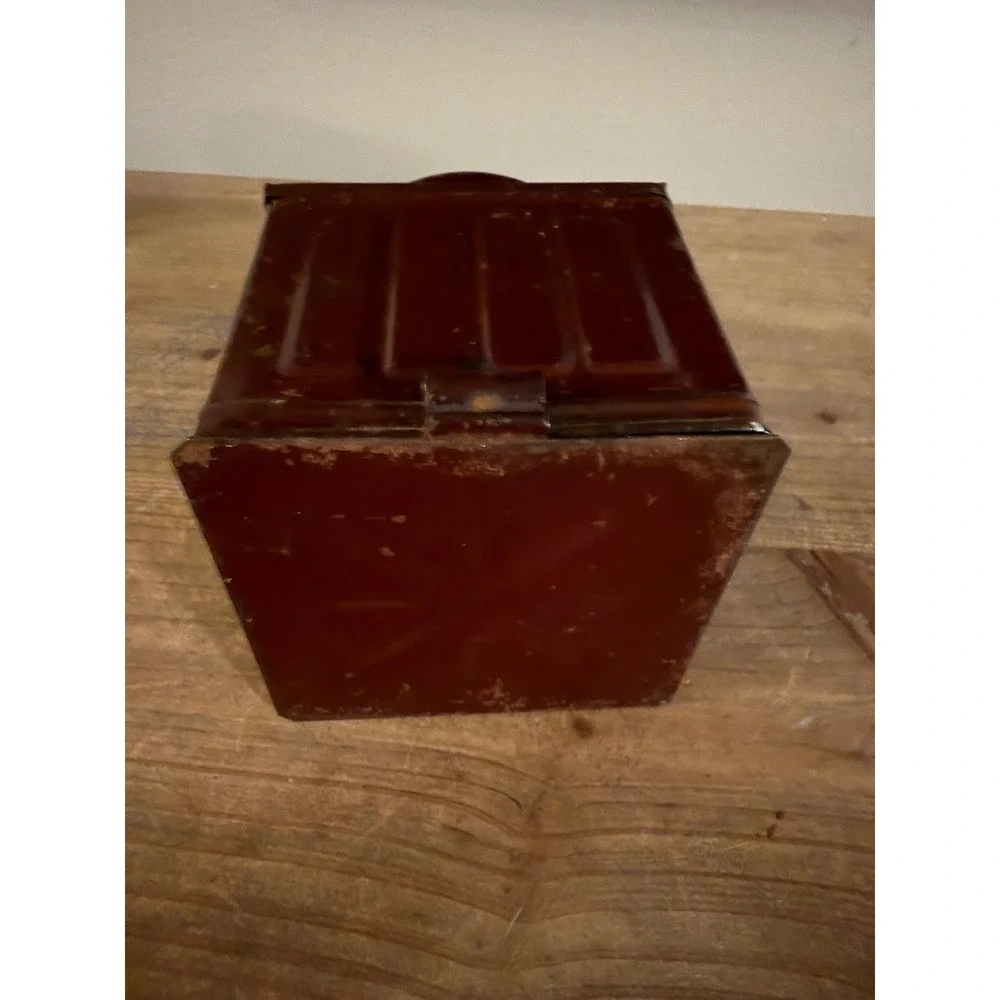 Antique Manual Coffee Grinder Primitive Metal‎ Box Hand Crank Rustic Red Decor